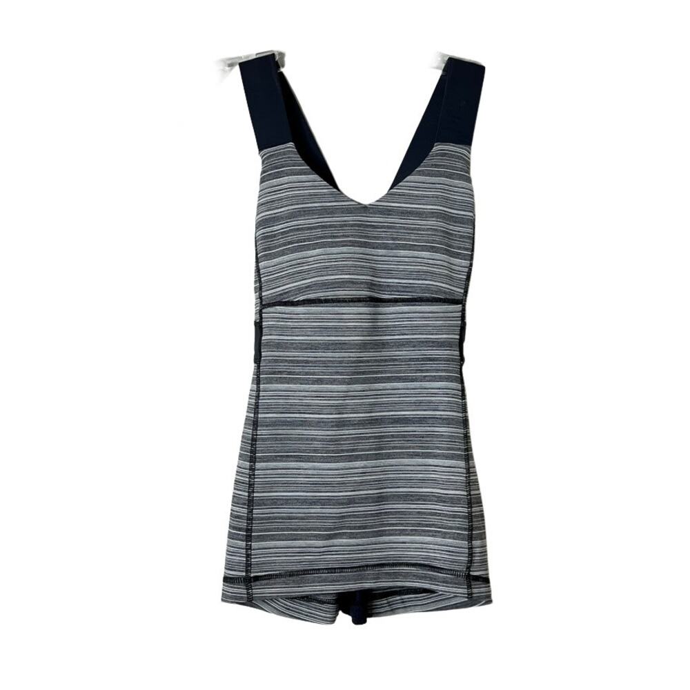 Lululemon Coal Strata Stripe Push UR Limits Tank Gray Black Womens Size 4